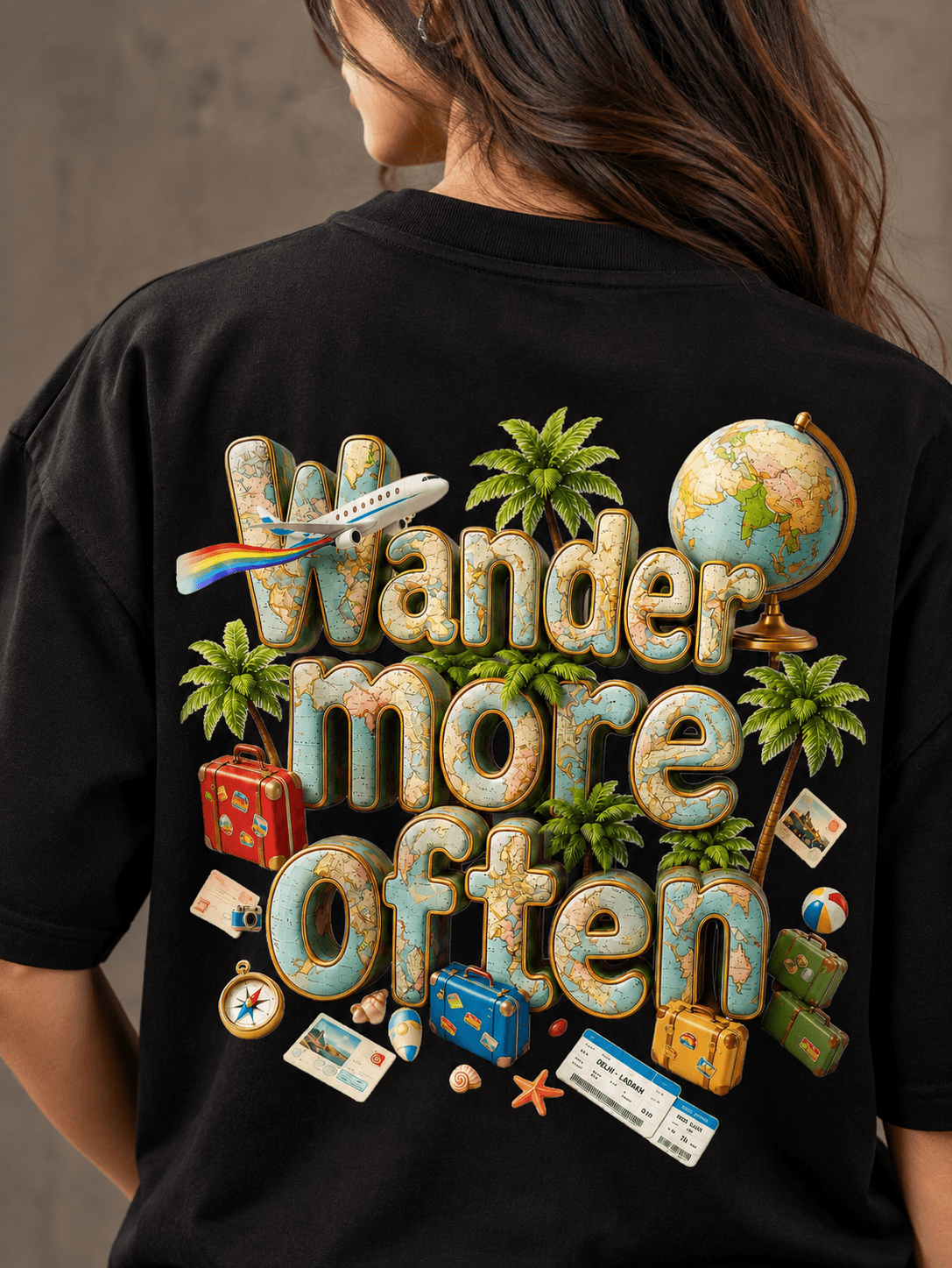 Wander More Often Black Oversized T-Shirt for Women | The Stanch