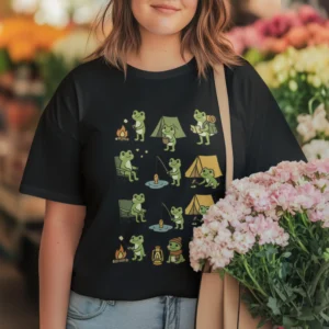 mockup-featuring-a-happy-woman-created-by-ai-wearing-a-tee-at-a-flower-shop-m52590 Black Printed T-Shirt