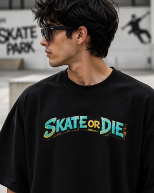 The Stanch Men's Black Skate Or Die Printed T Shirt with Skate Graphic Design